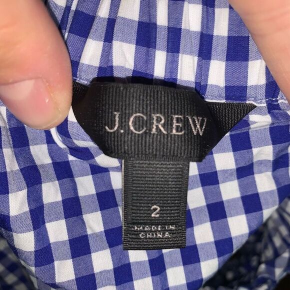 J Crew blue gingham off shoulder size 2 grandmacore blouse - Picture 3 of 3